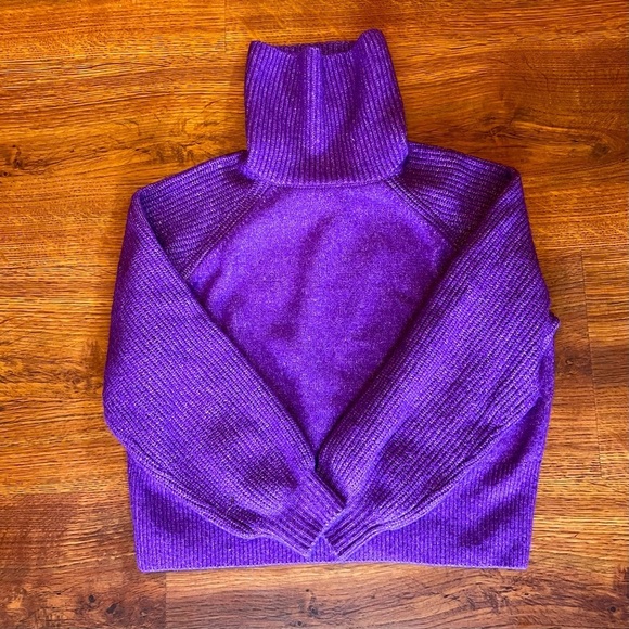Elodie Bubble Sleeve Sweater Turtleneck Chunky Knit Purple Size XL - Picture 2 of 8